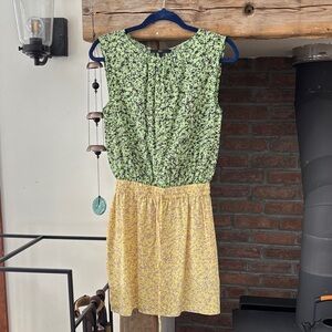 Tibi New York 100% Silk Green and Yellow Mini Dress